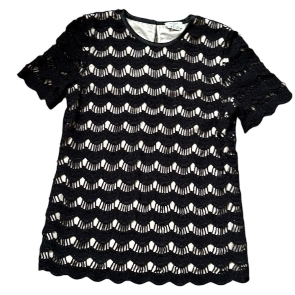 Women’s Kate Spade Blouse Black Scalloped Lace Overlay Crochet Size 2
